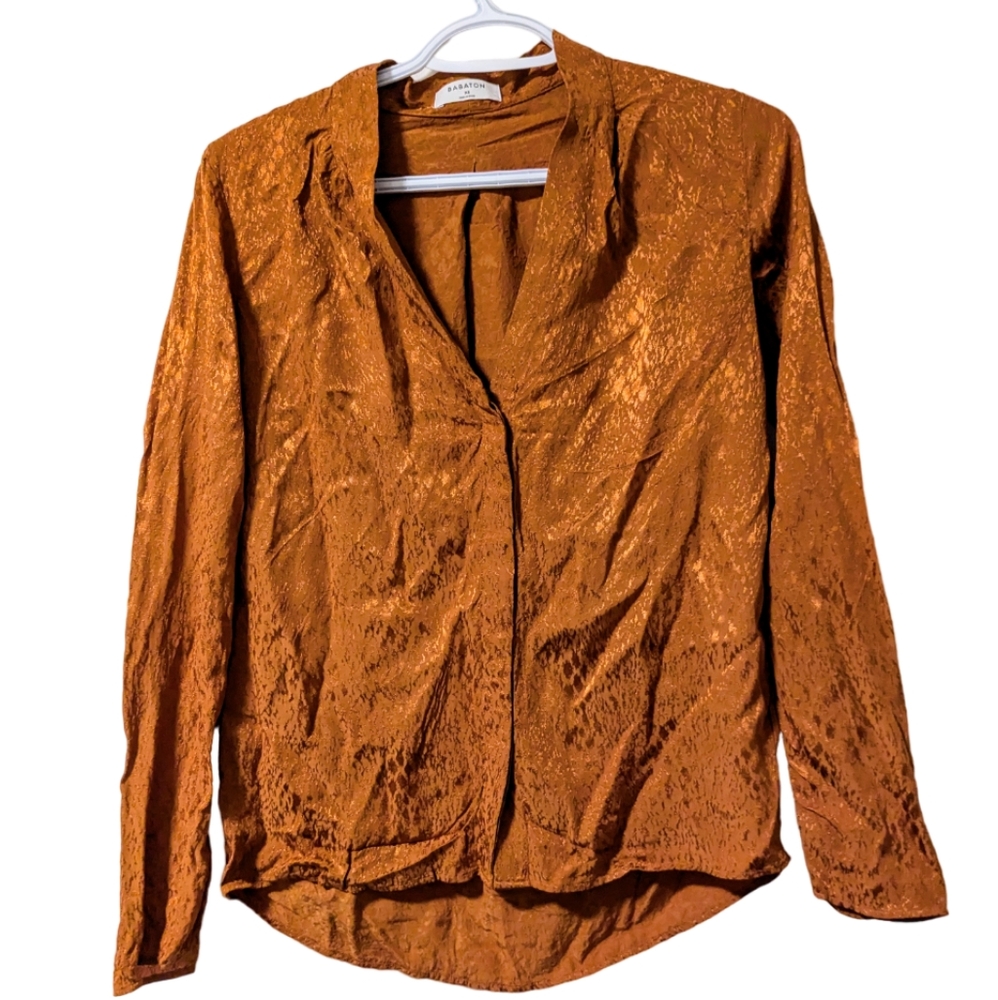 ARITZIA BABATON Orange Snake Print Satin Power Blouse Size - Picture 2 of 8